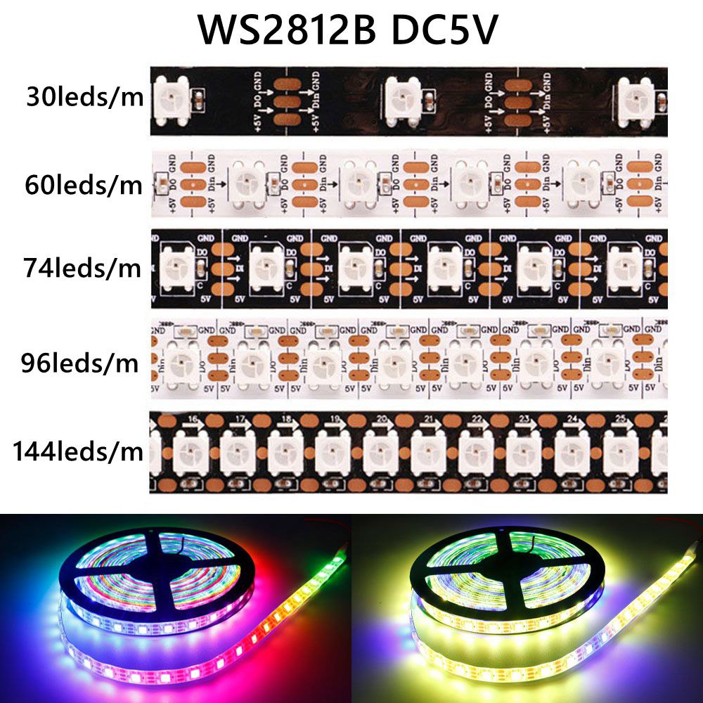 LED 전선 띠 면발광 줄 조명 DC5V WS2812B 스트립 30/60/74/96/144leds/m 개별적으로 주소 지정이 가능한 스마트 5050RGB WS2812 픽셀 IP30 16,200원