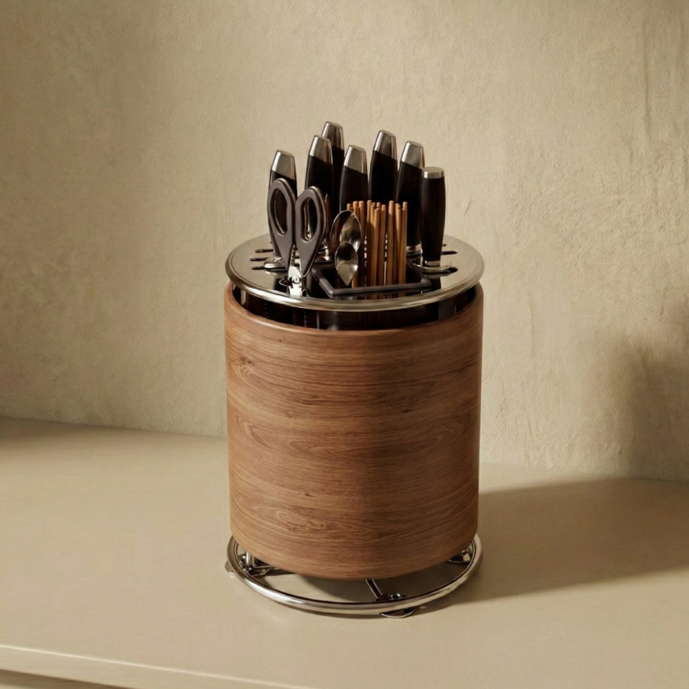 마이오디너리 회전 우드 칼꽂이 주방 보관 거치대, 1개, 브라운 9,900원