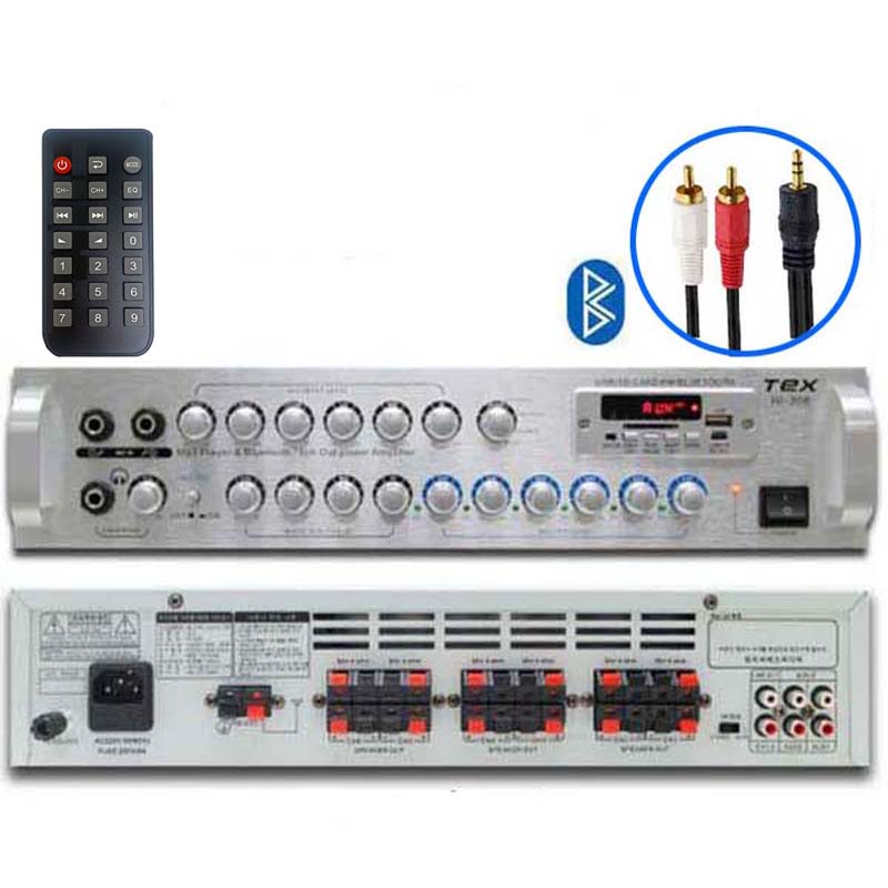 TEX 블루투스 USB 매장 앰프 6채널 HI-306 고출력 600W 다용도 다기능 멀티 엠프 마트 카페 호프 가든 층별 6개 볼륨 개별 조정, 텍스 HI-306 205,000원