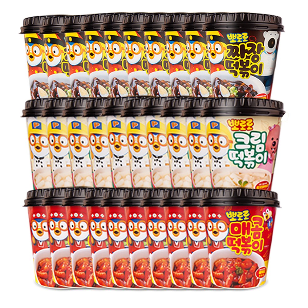 [뽀로로] 혼합떡복이 30개입 (매콤10,크림10,짜장10) 아이들이 정말 좋아하는 국물떡복이, 1개, 120g 59,990원