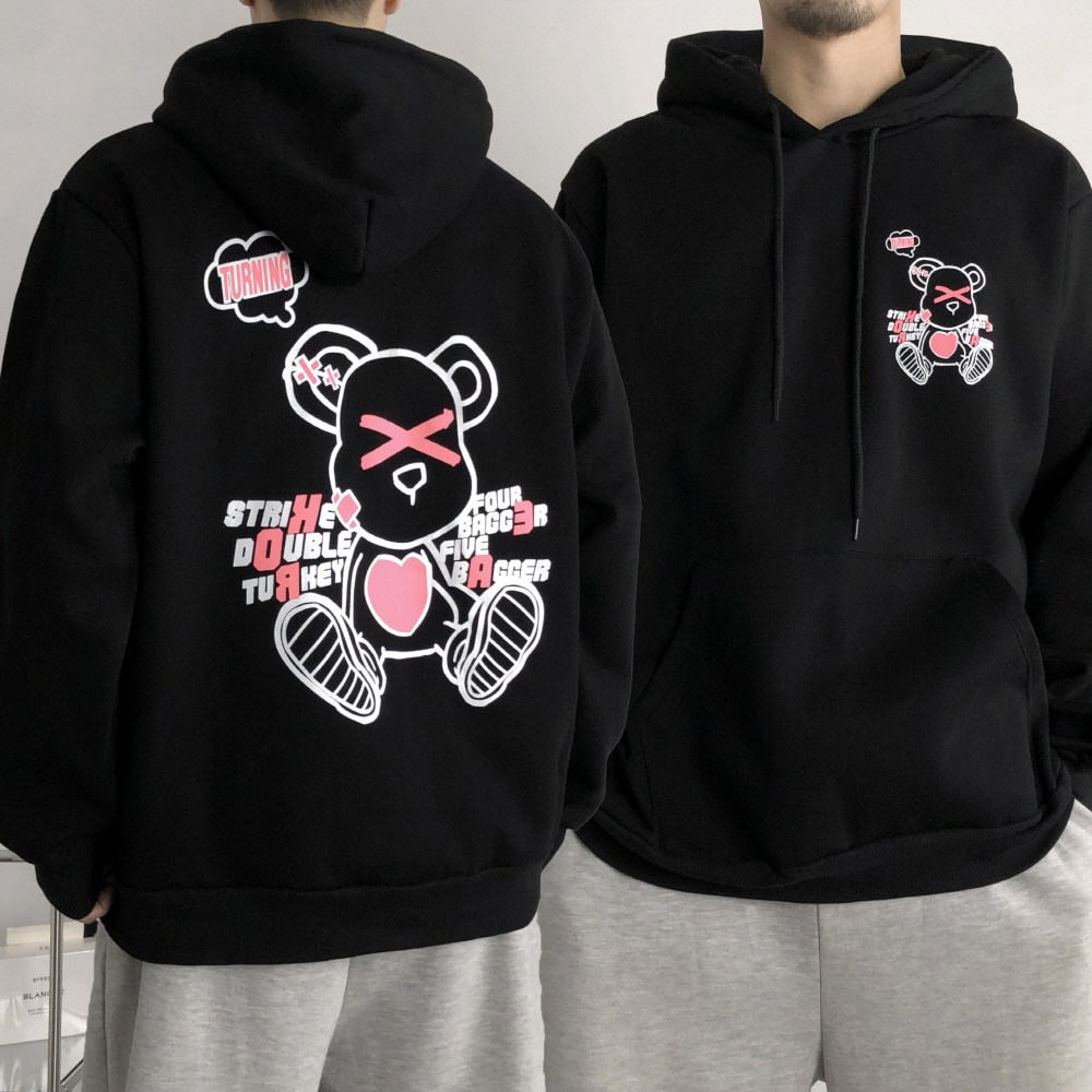 오프앤 [기모선택] 국산 오버핏 곰돌이 프린팅 후드티 빅사이즈 남녀공용 29,800원