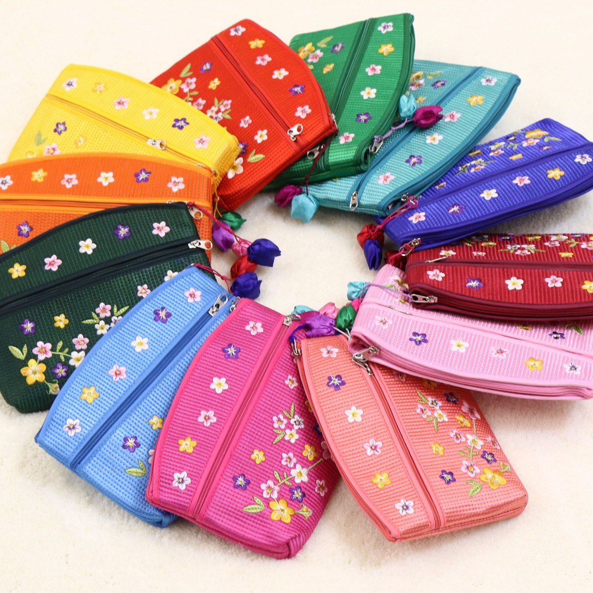 전통 동전지갑 사각 동전주머니 누빔 면 꽃자수 동전지갑 2,500원