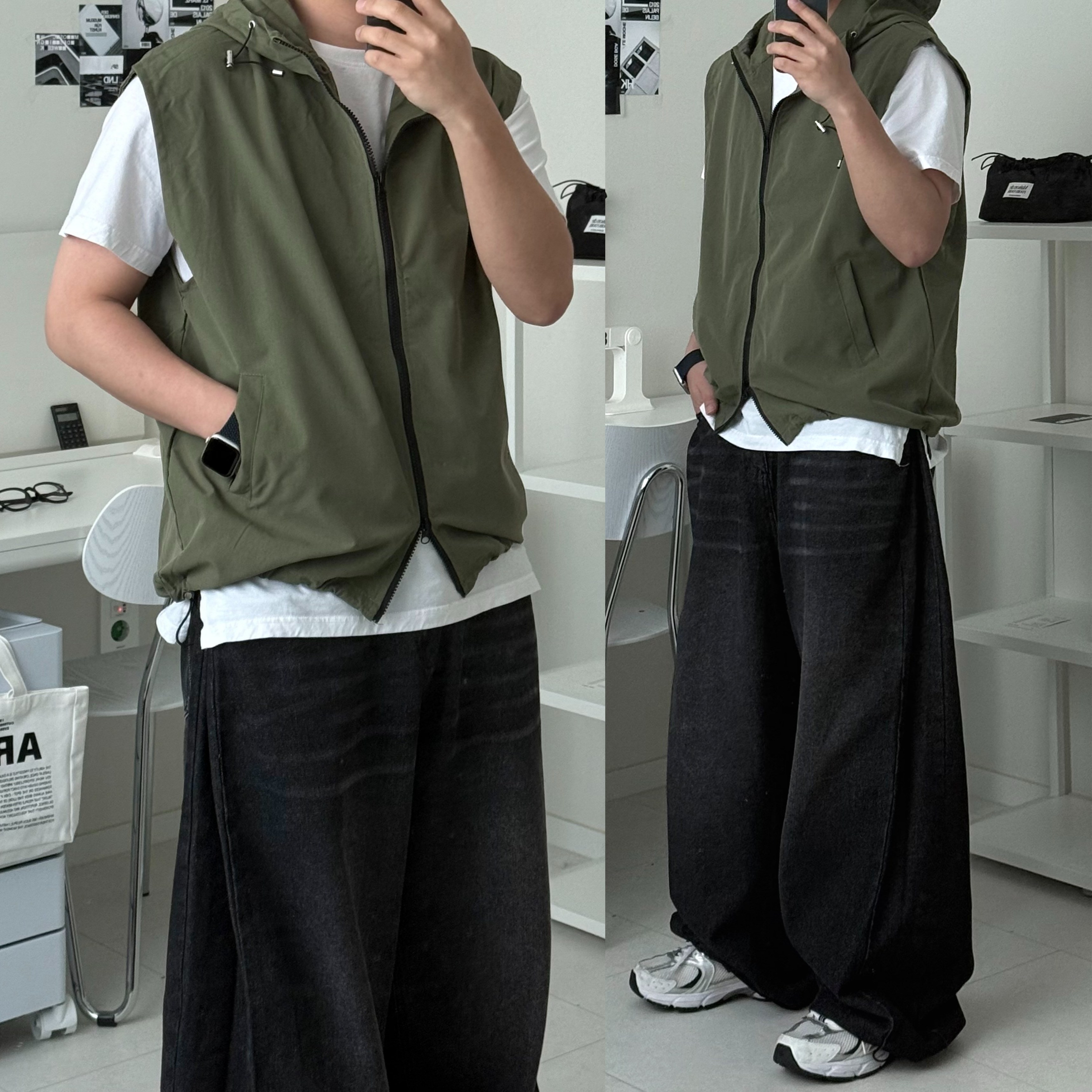 르위 오버핏 조끼 바람막이 후드 스트링 아노락 집업 고프코어 남녀공용, 현재가 21,000원