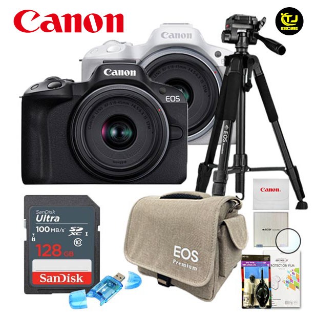 캐논 정품 EOS R50 18-45mm STM 렌즈 KIT/EOS삼각대 패키지 8종세트/128G+EOS전용가방+MCUV필터+삼각대+카드리더기+청소도구+극세사융+액정보호필름/TJ 1,200,000원