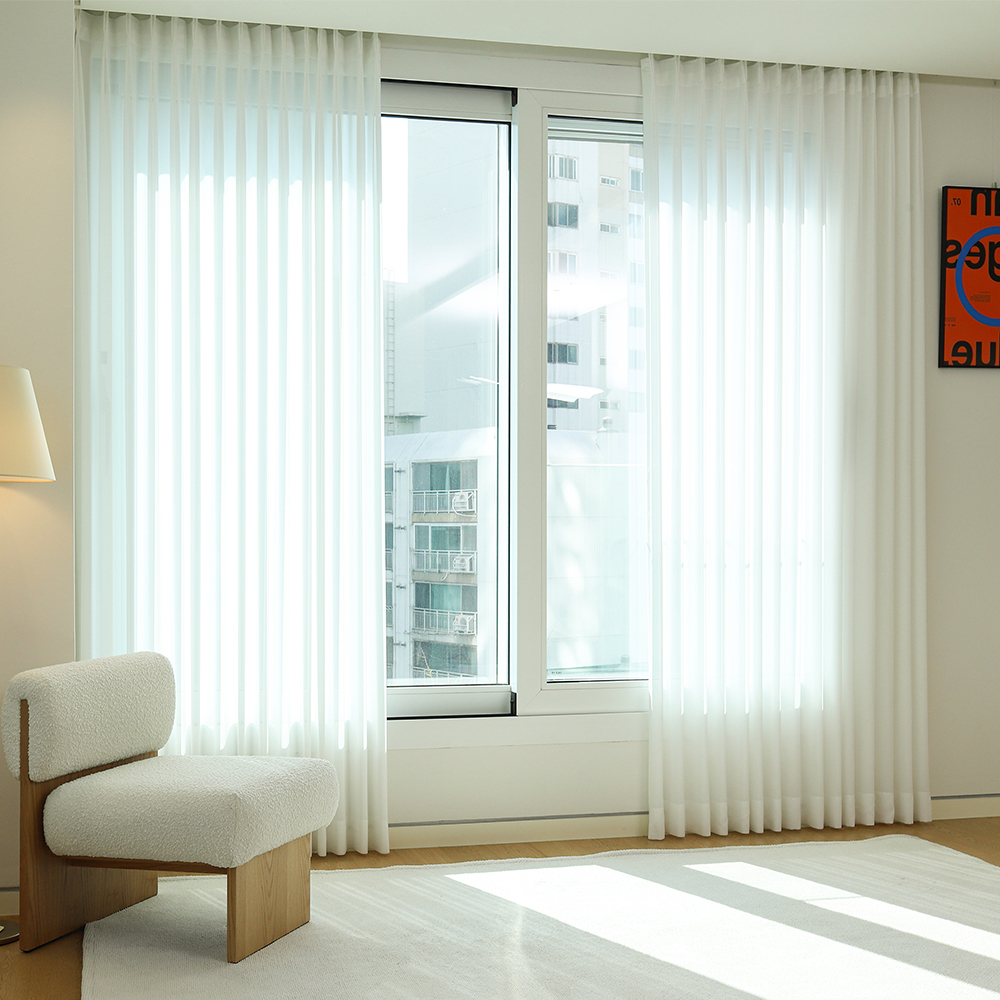 창안애 도로스 도톰한 나비주름 쉬폰커튼 레일 세트 39,480원