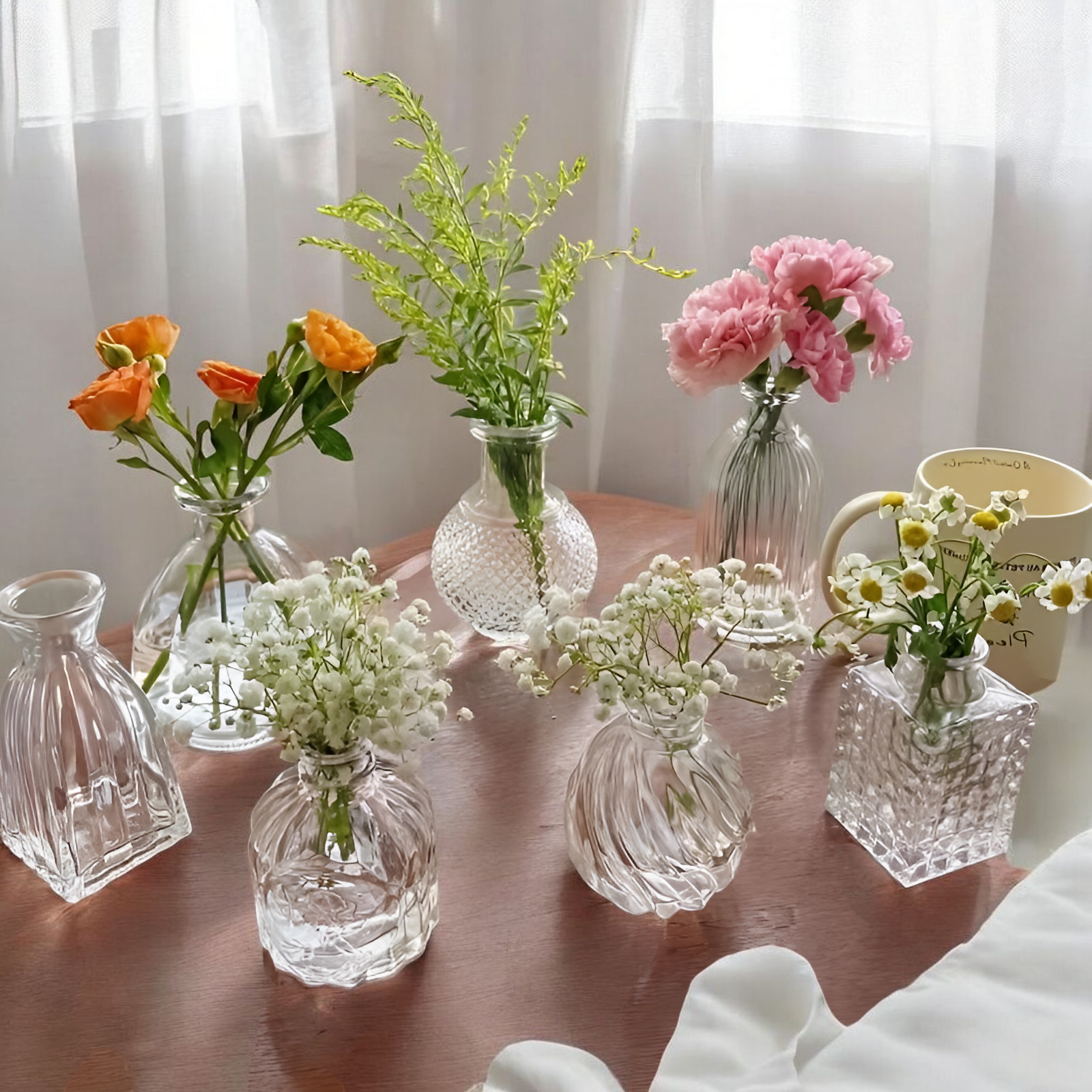 빈티지 투명 유리 꽃병 세트 7pcs 센터피스 다용도 인테리어 장식 12,000원