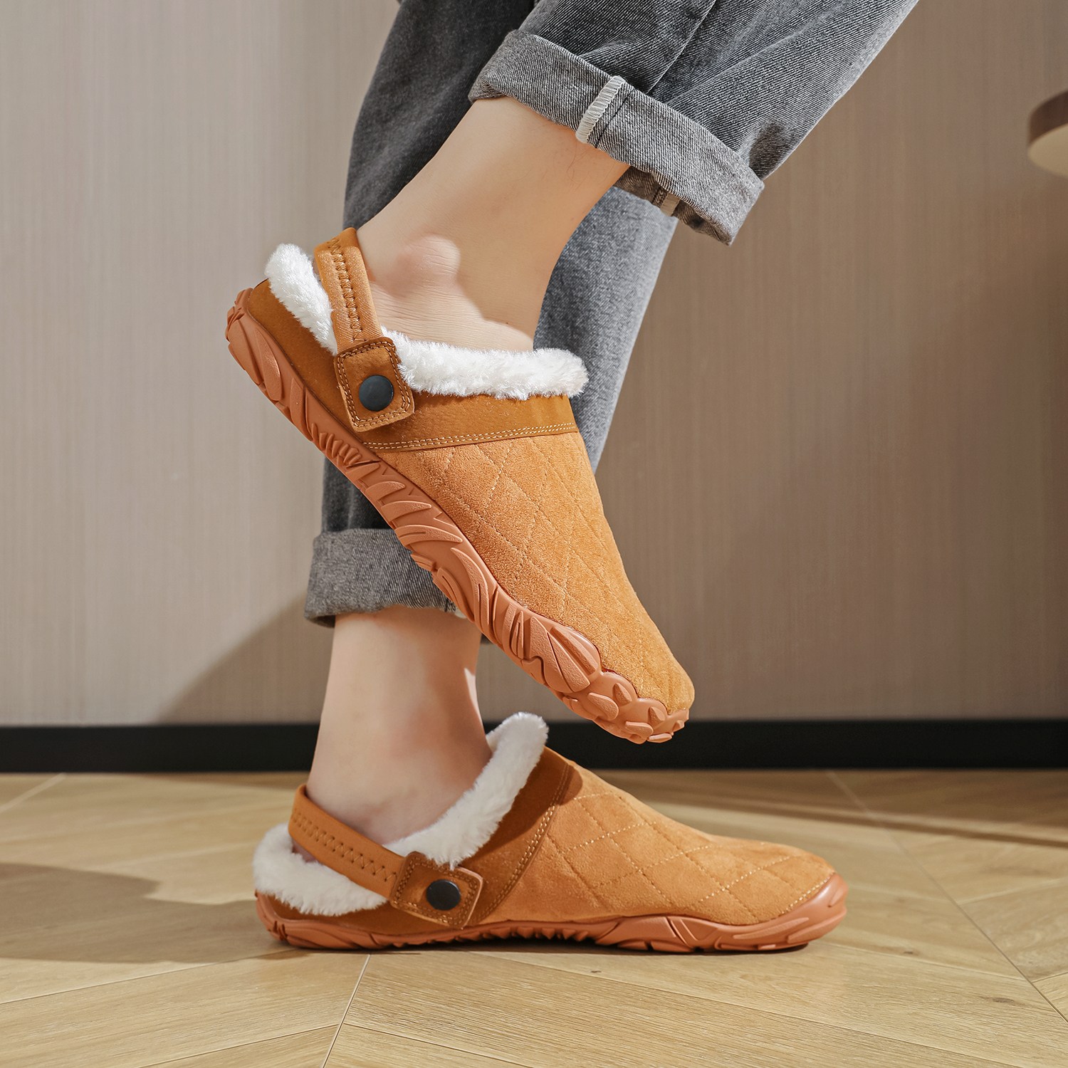 고품질 사슴 스웨이드 봄 겨울 남성용 면 안감 슬리퍼 사슴 가죽 갑피 17,990원