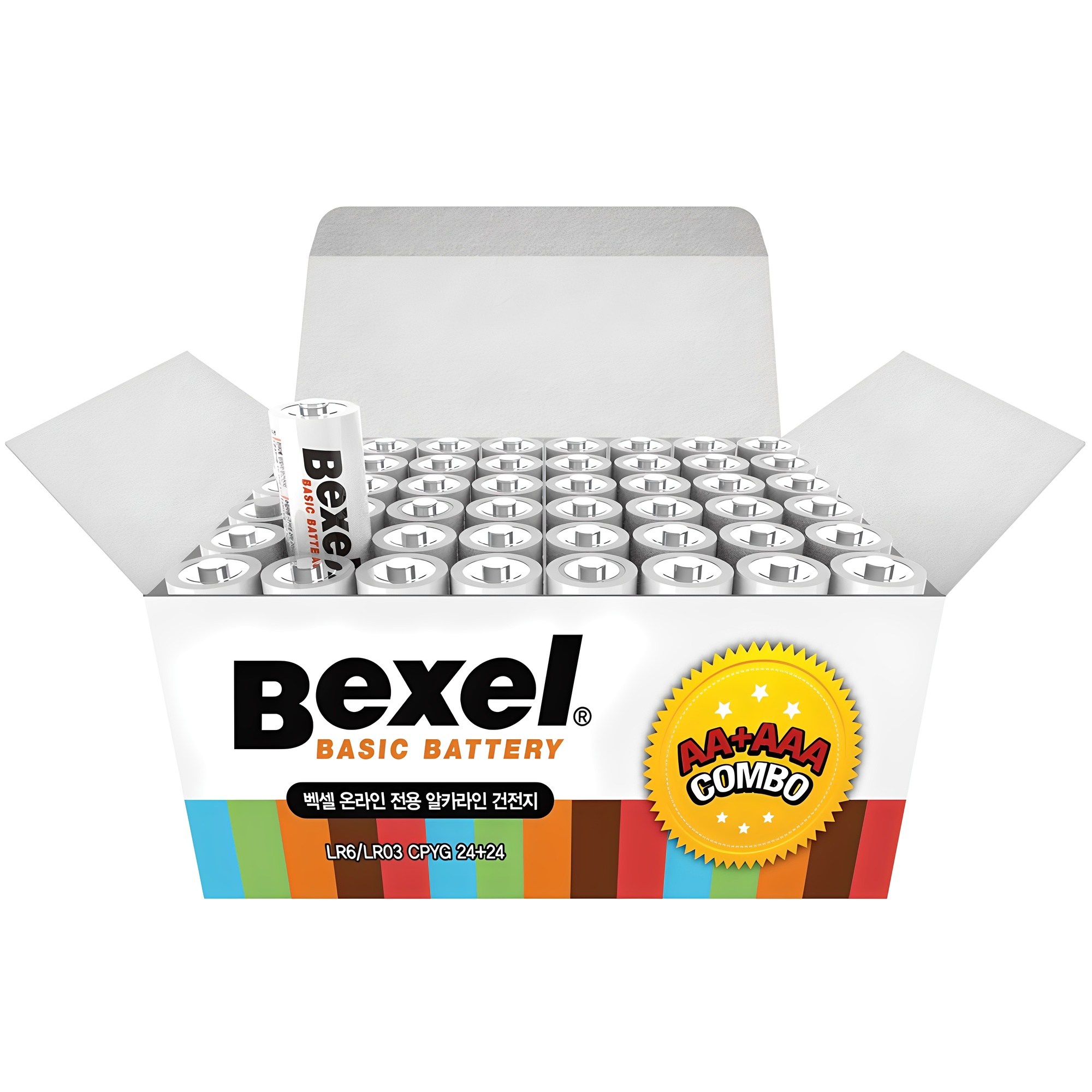 벡셀 베이직 알카라인 건전지 AA 24개 + AAA 24개 콤보팩, 48개입, 1세트 18,490원