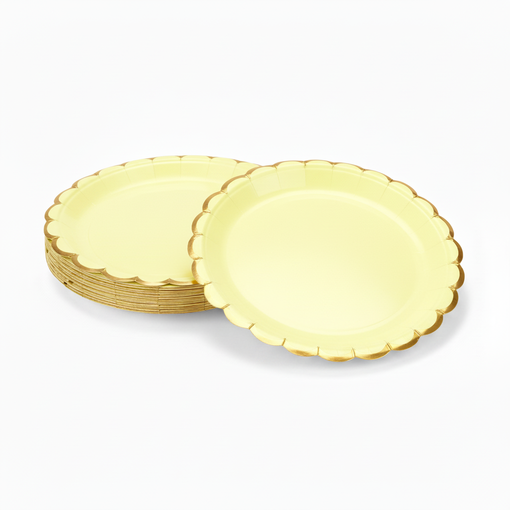 파티팡 생일파티 홈파티 일회용 테이블용품 골드라인 파티접시 23cm 50입 [옐로우] (고급 감성 테이블세팅 필수템) 17,500원