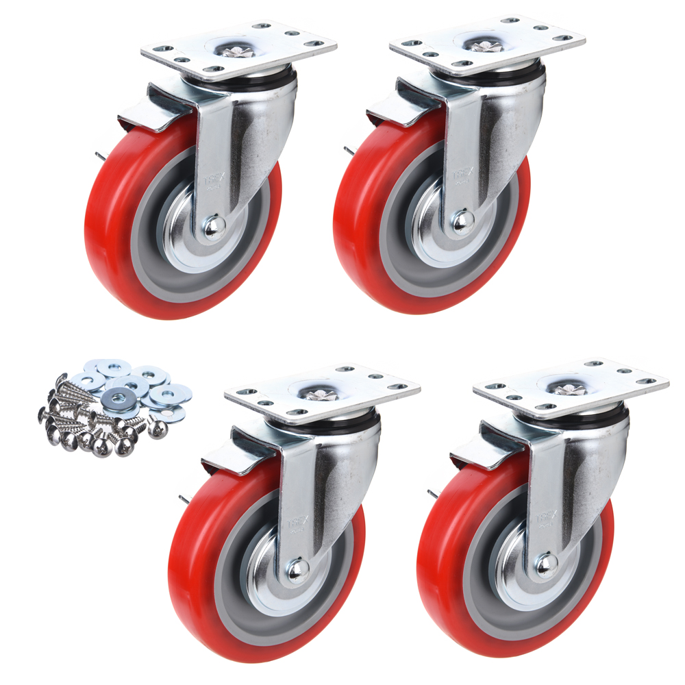 티렉스캐스터 125mm 회전 브레이크 우레탄 캐스터 바퀴 P505S-2B RED 4p + 와샤 + 십자볼트, 1세트 41,400원