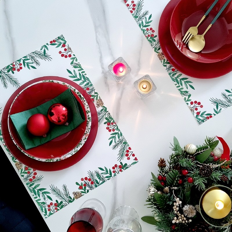 엘라다이닝 주방 크리스마스 일회용 종이 테이블 매트, 10개, 420x297mm, 레드베리 8,900원