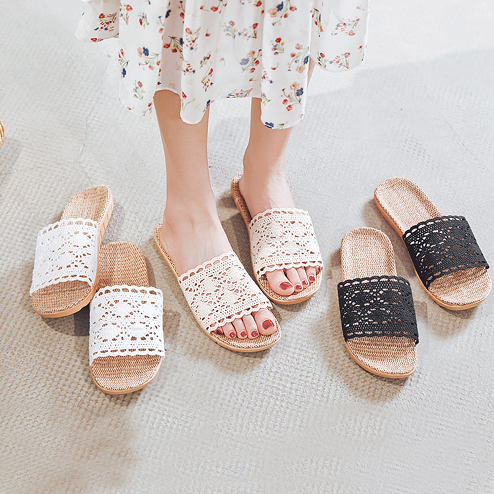 레이스 라탄 왕골 슬리퍼 여름 린넨 여성 거실화 실내화 통기성좋은 발편한 비치 플랫 뮬 3,200원