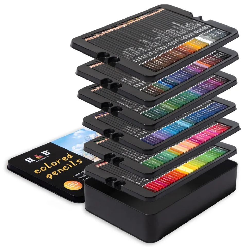 HB문화사 180색 프리미엄 색연필 유성 펜슬 틴케이스 1셋트, 180색, 1세트, 현재가 61,460원