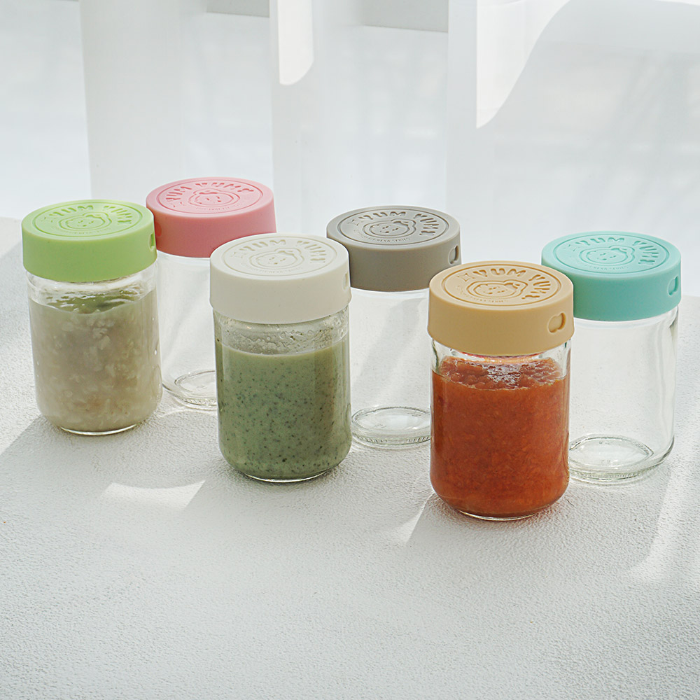 헥사 얌얌 실리콘뚜껑 유리병 원형 이유식 밀폐용기 200ml SG200 6컬러 세트 13,200원