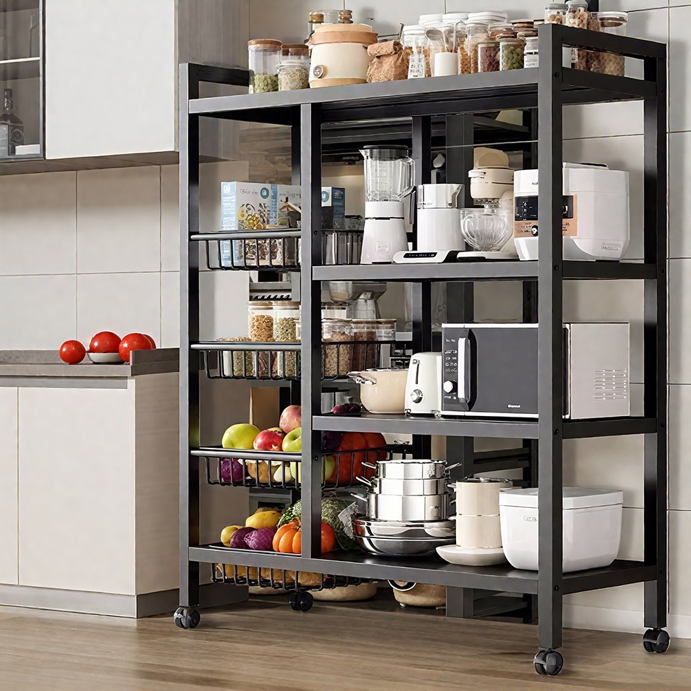 철제 주방 수납 선반 다용도이동선반 선반 3개 4개 탈부착 가능 바구니 길이 800mm조립식선반 전자레인지 선반 앵글선반 39,800원