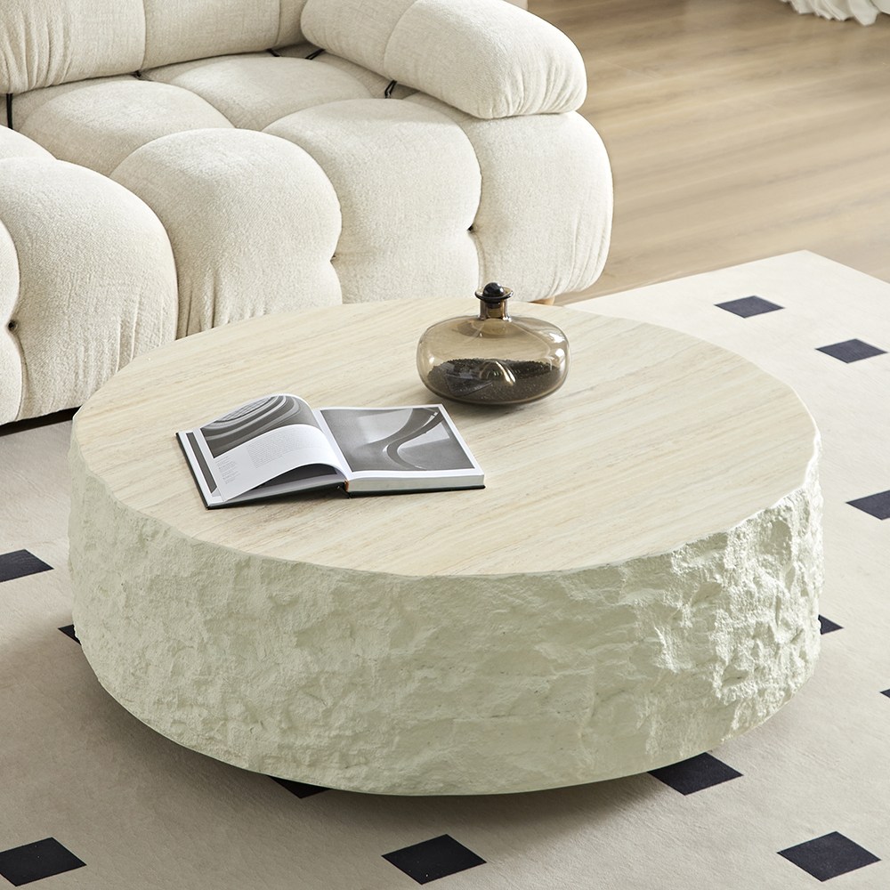 Hazoae 대리석 감성 원형 거실테이블 디자인 소파 테이블 글라스파이버 대리석소파테이블 신혼집 원룸 추천, 화이트 380,500원