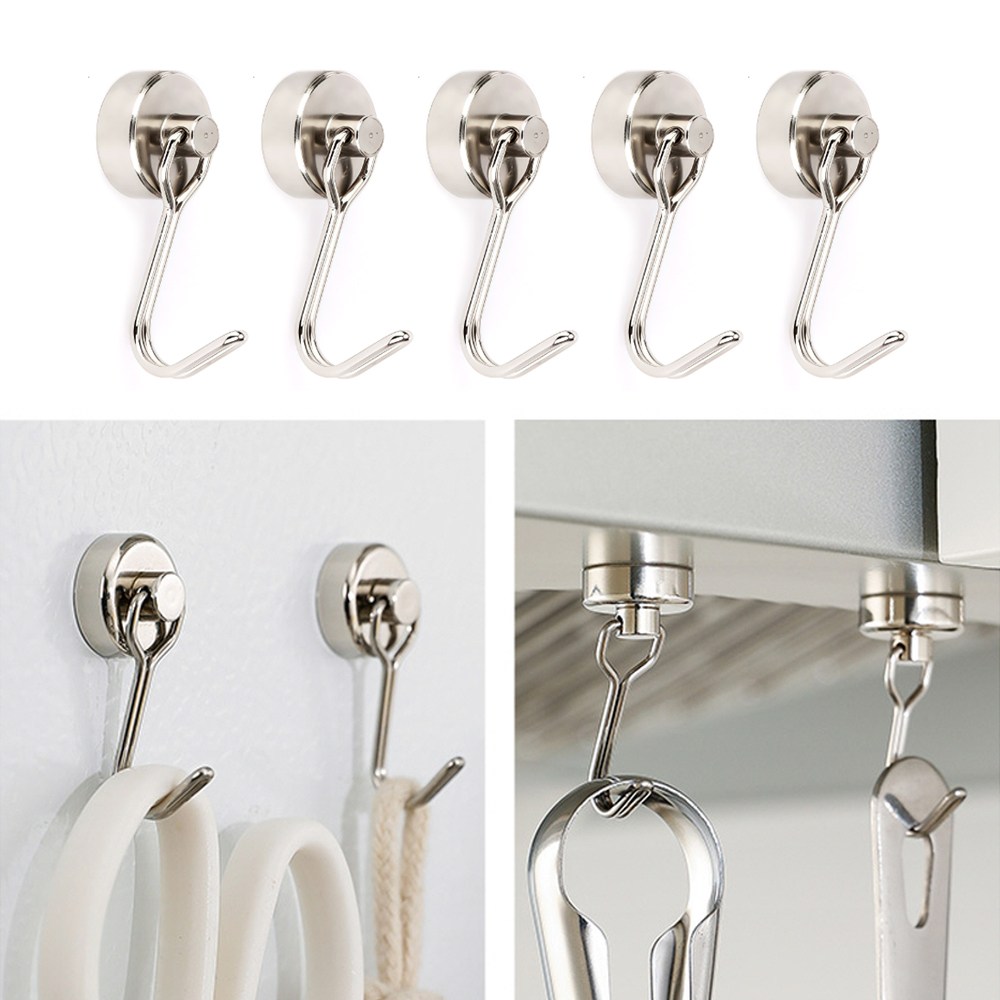 [5시건 당일배송] FOOI 초강력 네오디움 자석 고리 후크 소형 사이즈 고하중 벽걸이 수납 후크 x10개 16mm 180도, 실버, 10개 8,900원