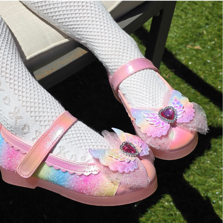 프롬베베 여아용 세실 무지개 날개 리본 LED 구두 39,000원