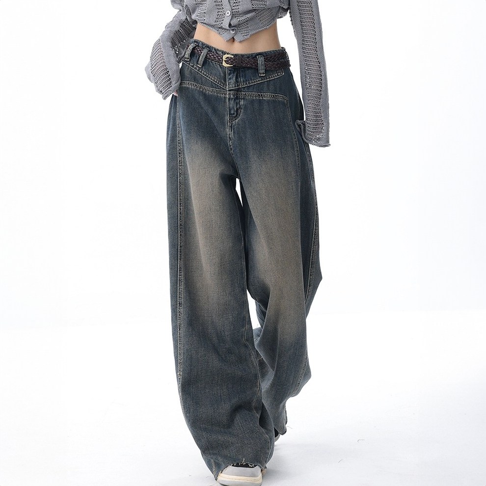 퀸앤조이 라인 날씬해보이는 워싱 밑단 커팅 와이드 데님 49,800원