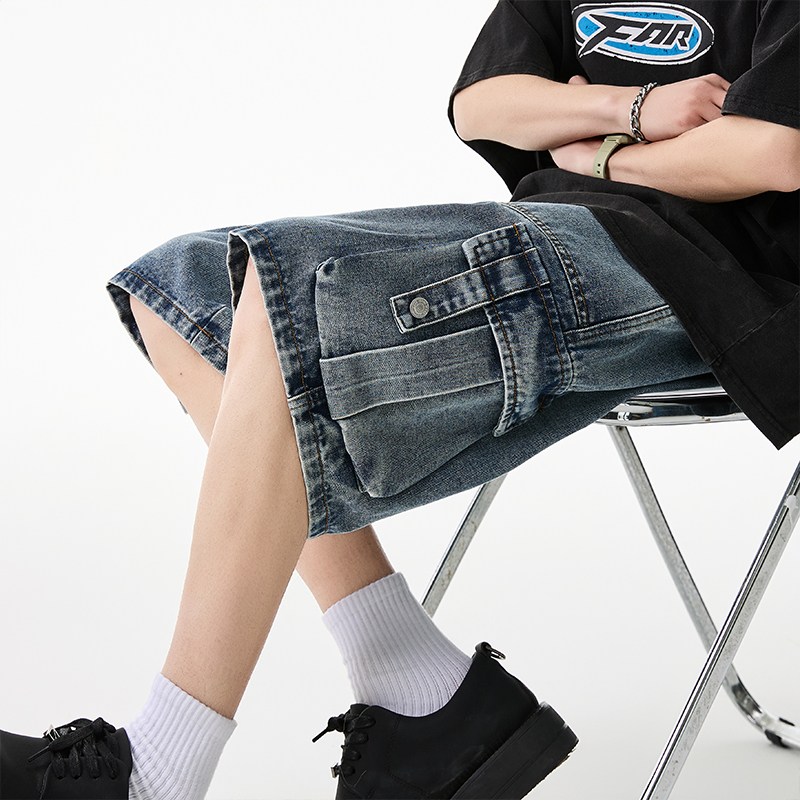 Makone  여름 카고 루즈핏 캐주얼 패션 중바지 5부 데님 반바지 남자 30,590원