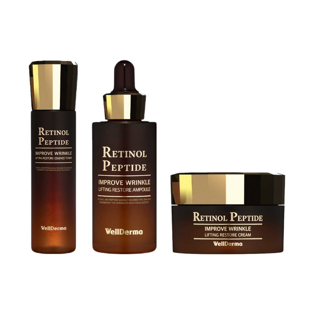 웰더마 레티놀 펩타이드 리프팅 토탈 케어 3종 세트 – 에센스 토너 150ml + 앰플 30ml + 크림 50g (+ 피팅 마스크 1매 증정) 177,000원