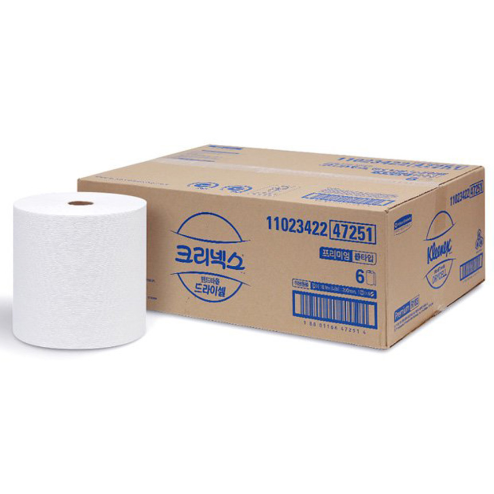 유한킴벌리 47251 크리넥스 핸드타올 드라이셀 롤타입 프리미엄 R183 6롤 1박스 페이퍼 타올 핸드 티슈, 1세트, 6개입 85,000원