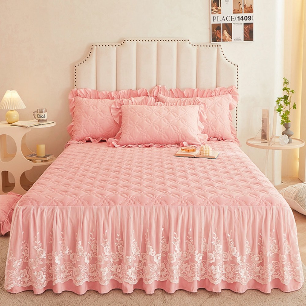 에이트샵 호텔식 침대스커트 고급 자수 레이스 누빔 프릴 매트리스 커버, 핑크 46,400원