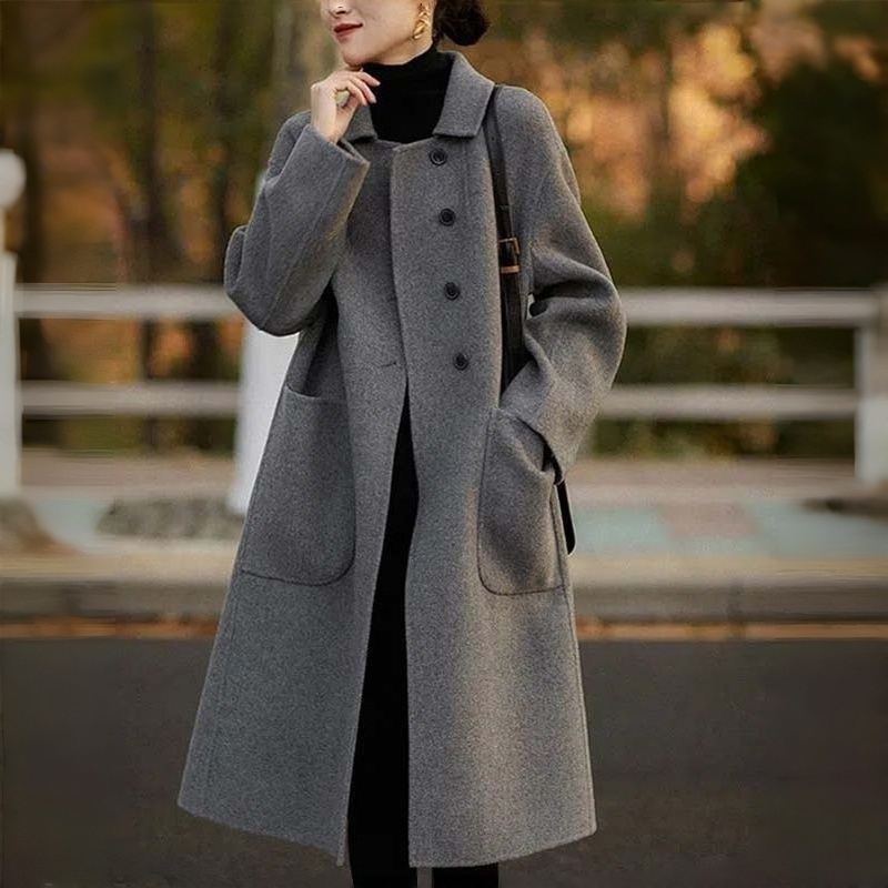 AOKADA 여성 가을 겨울 오버핏 모직 싱글 롱코트 25,840원