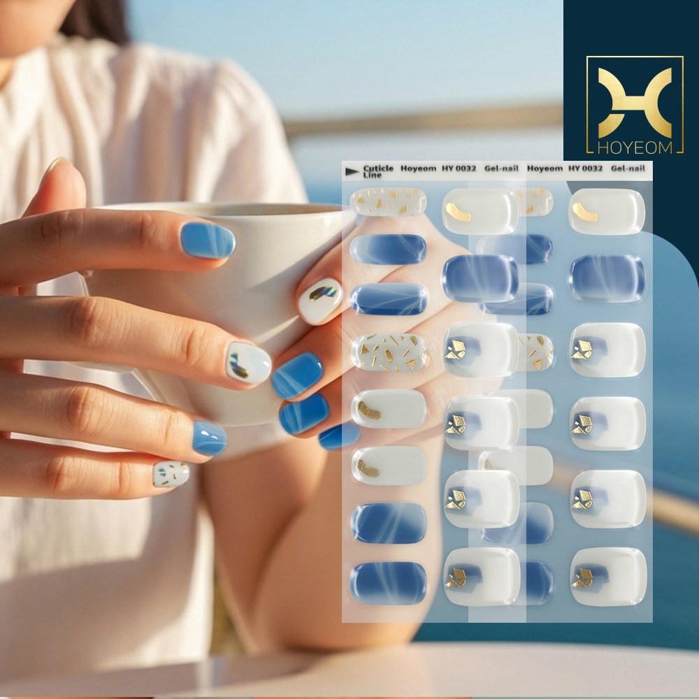 [HOYEOM] 젤네일 스티커 28P 귀찬러 쉽게 붙이는 UV경화 셀프네일 HY-0032 블루앤화이트, 1개, Blue & White(HY0032) 17,500원