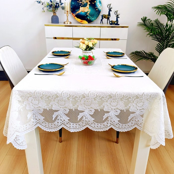자칠 방수 방유 찻상 테이블보 세탁 필요 없는 직사각형 식탁보 가정용 거실 라이트 럭셔리 신상 테이블보, 1개, 135*180cm, 나비와 꽃 미색 15,800원