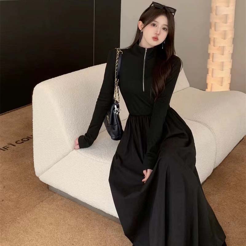 TIMEPURE 여성 반집업 블랙 롱 원피스 카라넥 봄 가을 루즈핏 레이어드 세련된 긴팔 날씨해 보이는 맨투맨 이너 긴 드레스 26,800원