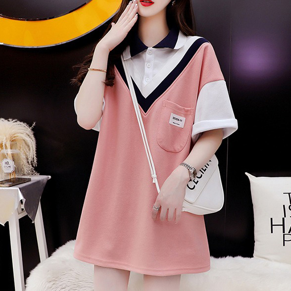 스타일아유 여성 여름 페이크 투피스 베이직 오버핏 박스 코튼 반팔 롱 티셔츠 귀여운 데일리, 현재가 22,550원