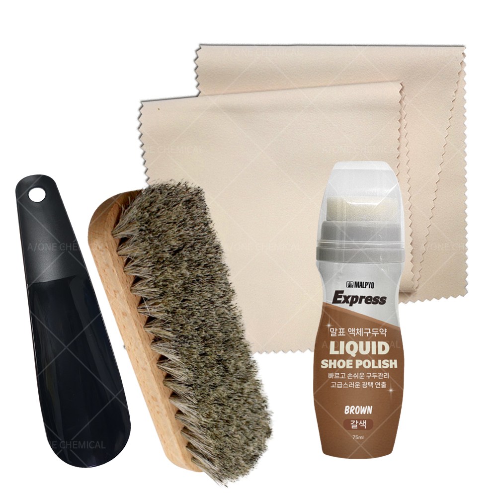 말표 액체구두약 75ml 갈색 1개 + 말털 구두솔 + 구두천 + 구둣주걱 세트 구두닦이 슈케어 구두광택 초극세사 고급 마이크로파이버 구두칼 헤라 15,990원