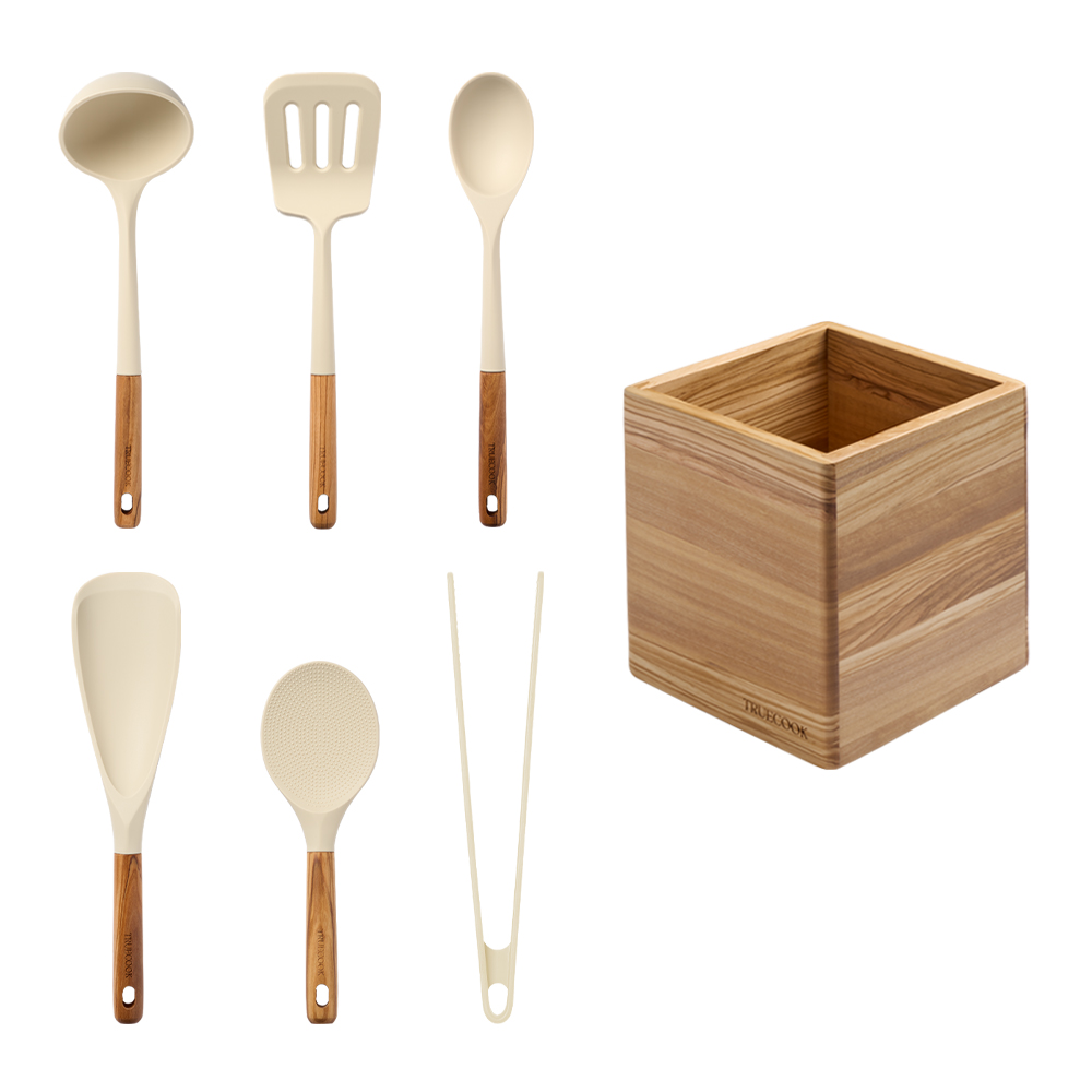 트루쿡 이탈리아산 올리브 실리콘 조리도구 6종 멀티함 세트, 1세트, 올리브, 국자+뒤집개+서빙스푼+멀티스푼+주걱+집게+멀티함 105,000원