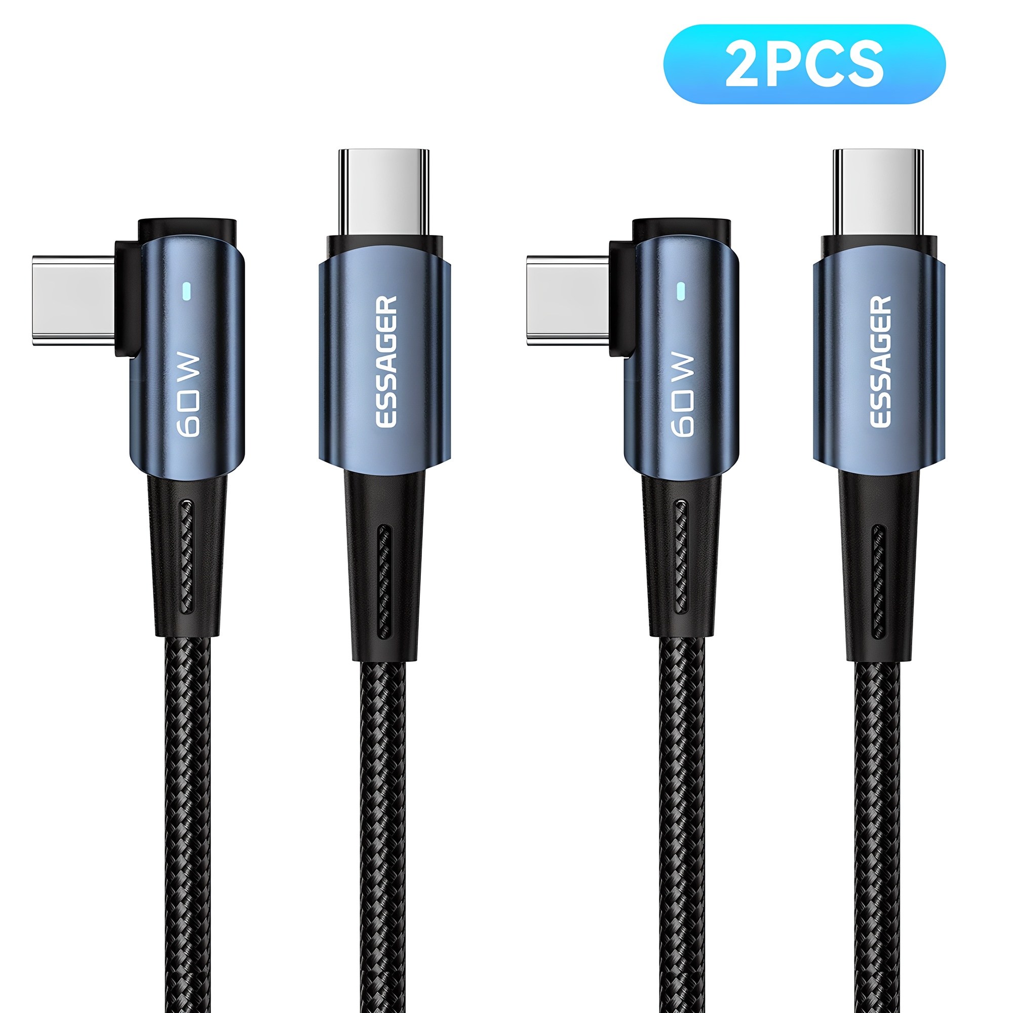 Essager PD 60W C to C타입 엘보 90도 L자형 고속충전 케이블 2개입, 블루, 2개, 2m 51,480원
