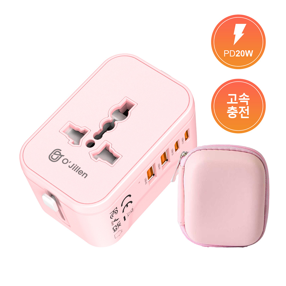 오지렌 미니 고성능 GaN 고속 충전 해외 여행용 멀티 플러그 어댑터, 1개, 핑크*OJHHT205-20W 19,970원
