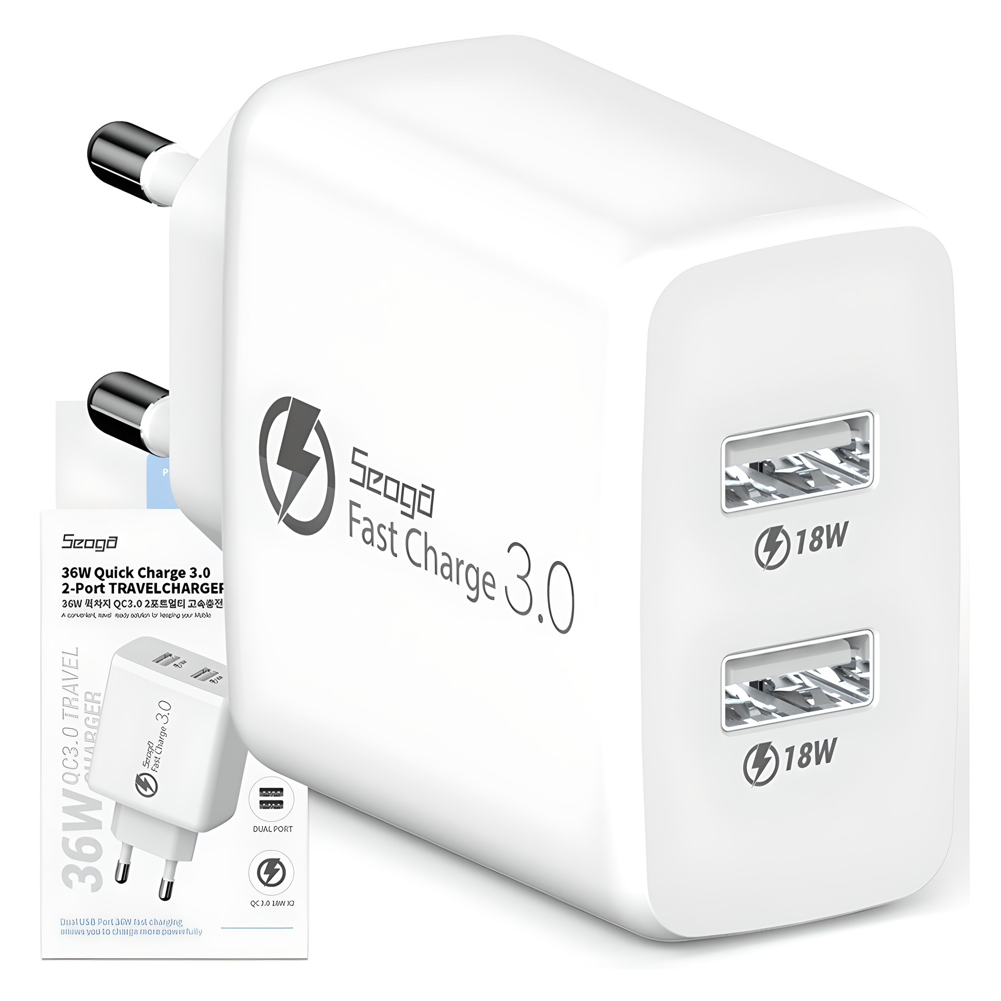 서가 퀵차지 USB 동시 고속 충전기 어댑터 36W QC3.0 2포트 멀티, 화이트, 1개 8,990원