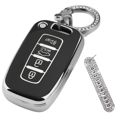 키에티 현대 기아 호환 쏘렌토R 그랜저TG 모하비 4버튼 TPU 엣지 키케이스 + 큐빅번호판, 실버_블랙, HKA04CH 13,200원