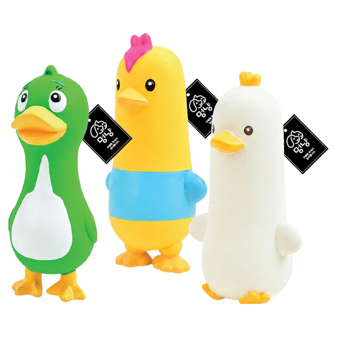 멍냥 강아지 만화 라텍스 삑삑이 장난감 닭 + 오리+ 거위 세트, 옐로우, 그린, 화이트, 1세트 18,900원