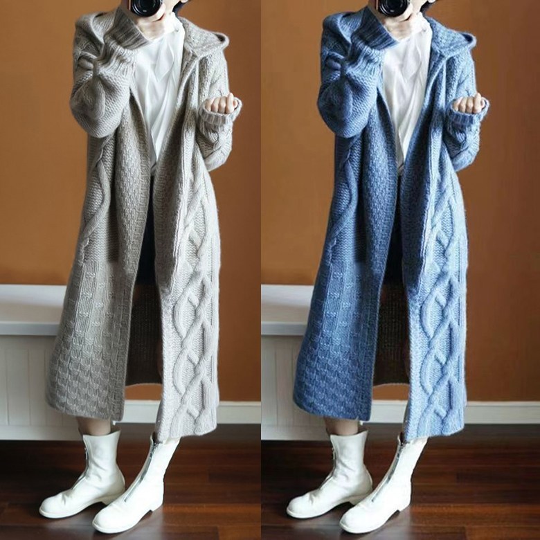 캐주얼 여성 스웨터 롱니트 꽈배기 심플 베이직 롱코트 루즈핏 가을 겨울 후드 자켓 니트 가디건 23,300원