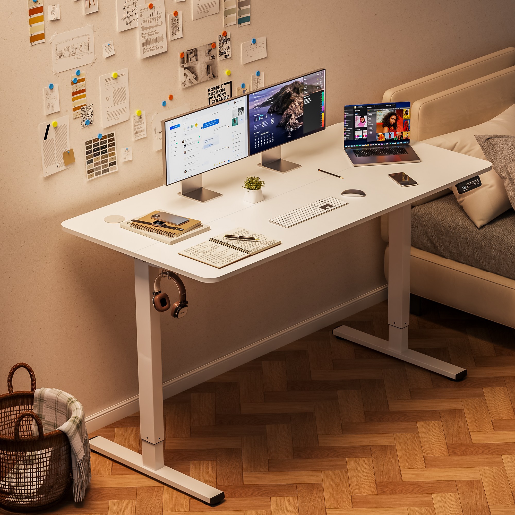 Homall 모션데스크 PE-01 전동 높이조절 스탠딩 책상 공부 사무 게임용 조절 스탠드 테이블, 화이트 135,580원