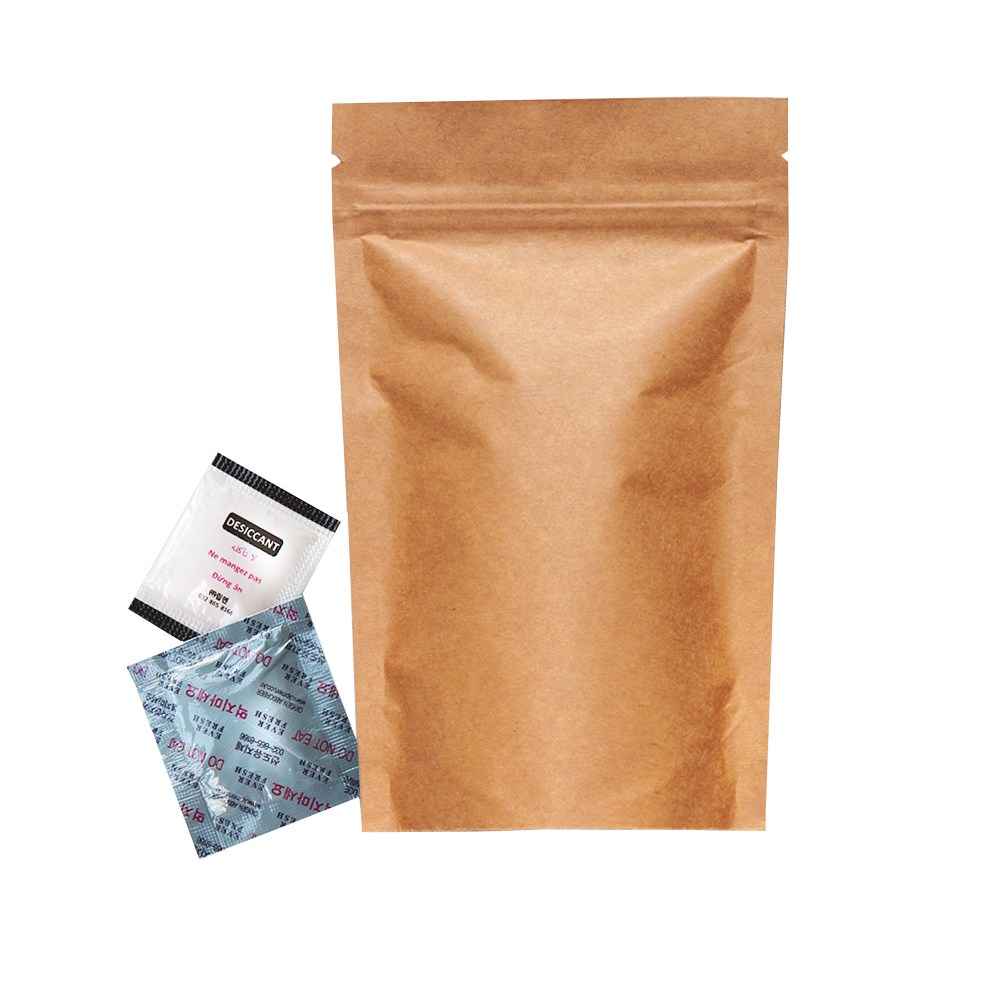 크라프트 지퍼백 + 산소흡수제 + 실리카겔 스탠드 사이즈별 종이 소분 봉투 은박 사료 커피 가루, 10세트 6,400원