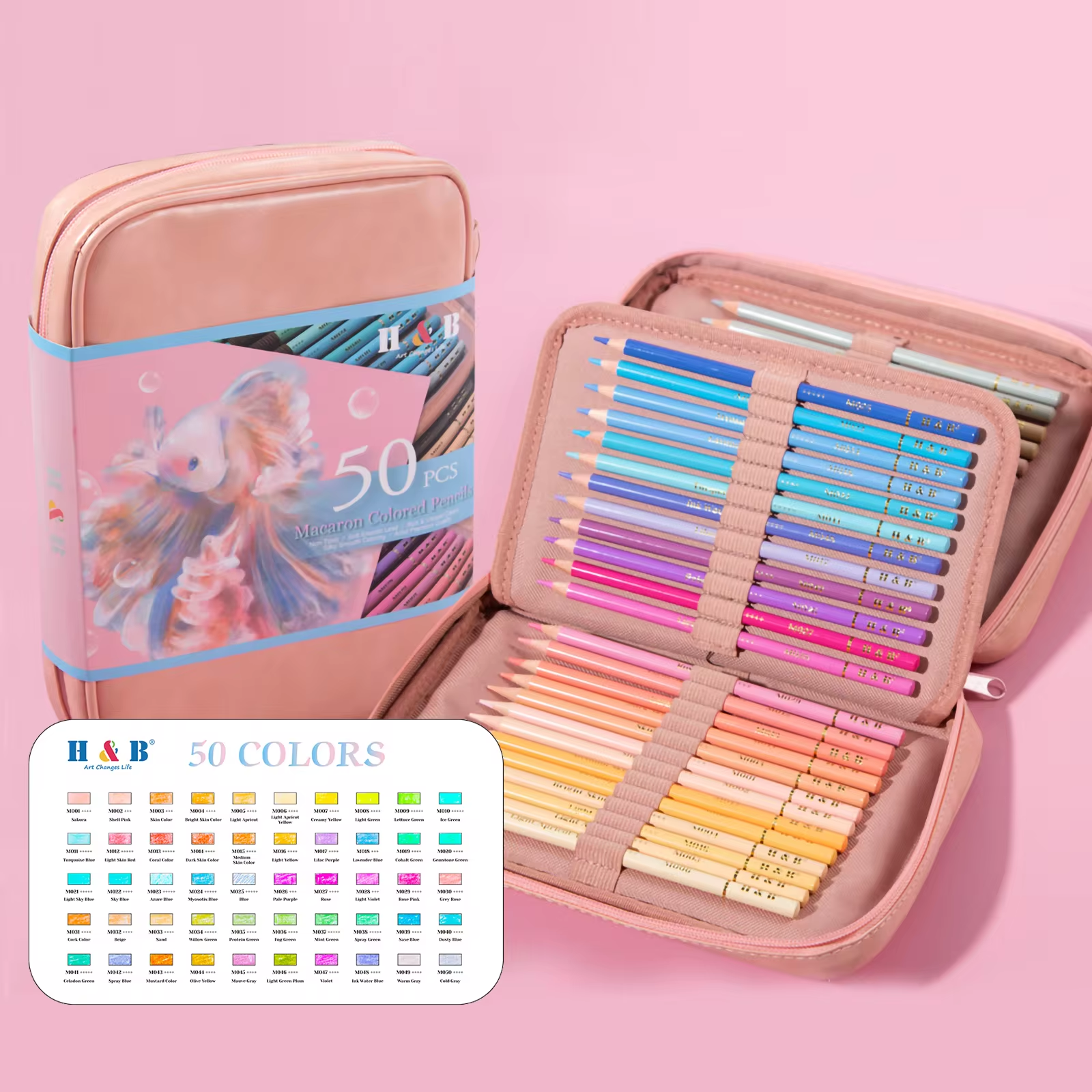 HB문화사 마카롱 프리미엄 색연필 인조가죽가방케이스 전문가용 50컬러, 1세트, 50색 49,700원