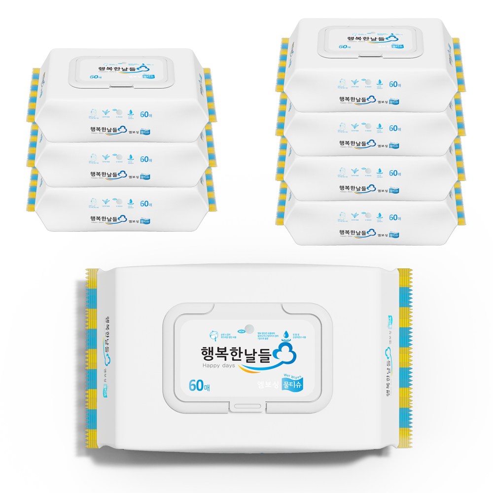 행복한날들 와이드 엠보싱 두툼한 캡형 물티슈 60매, 8개, 60매, 55g 14,030원