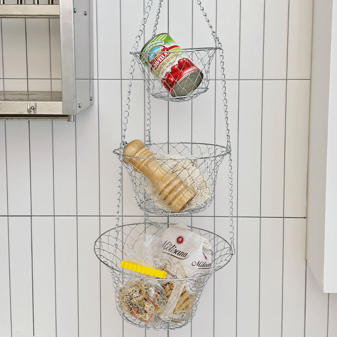 데미무드 다용도 3단 걸이형 행잉 철제 수납 바구니, 1개, 단일색상 16,400원