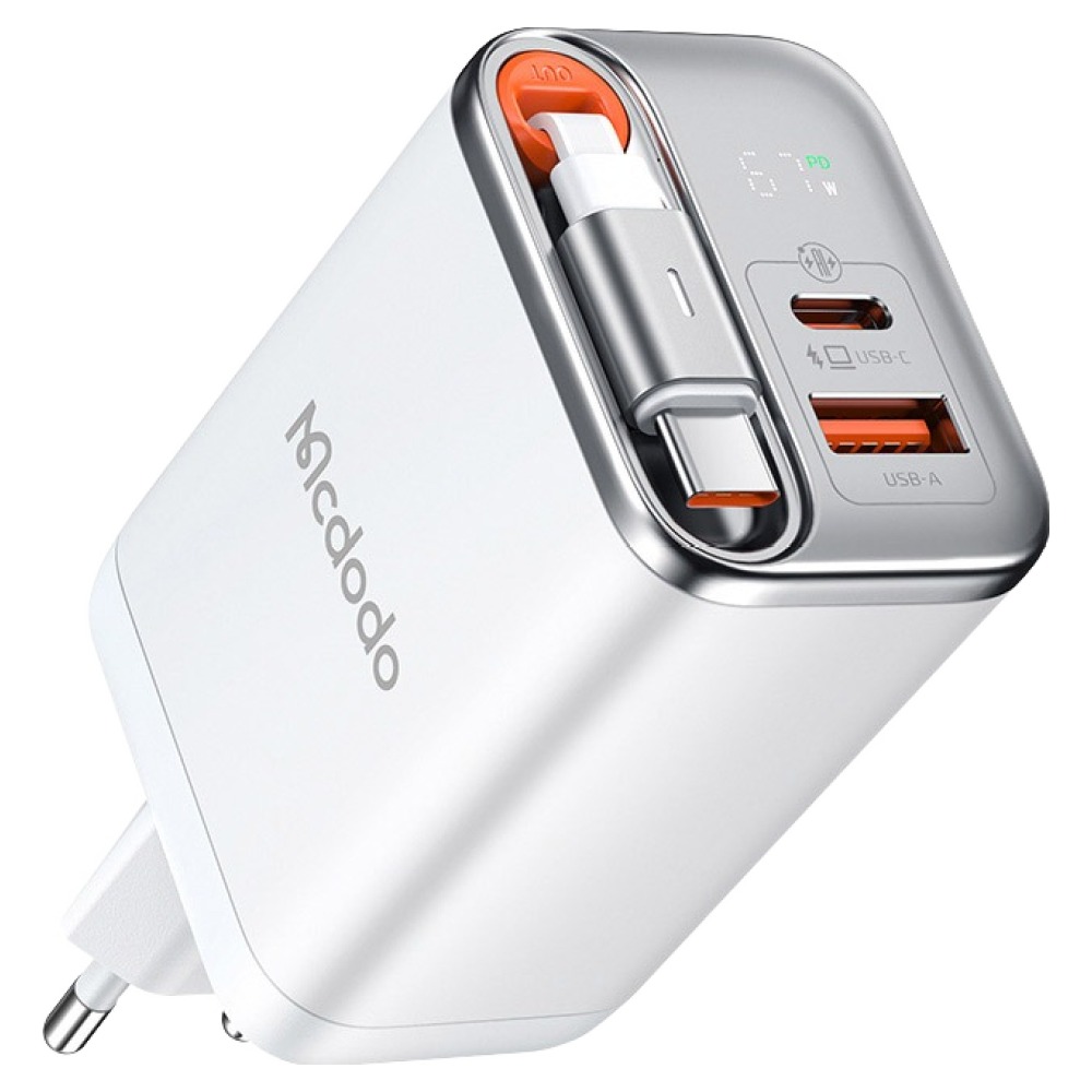 맥도도 GaN 67W C타입 케이블 일체형 초고속 2포트 멀티충전기 CH-6451, 화이트, 1개 34,260원