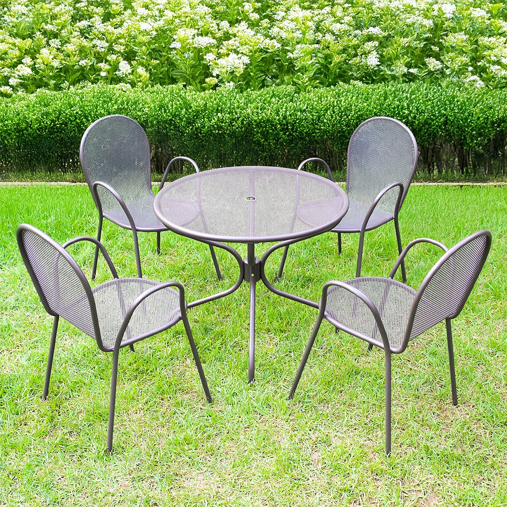 스틸망 850 원형 4인 야외 테이블 세트 카페 테라스 루프탑 인테리어 정원 매장 공원, 그레이 246,600원