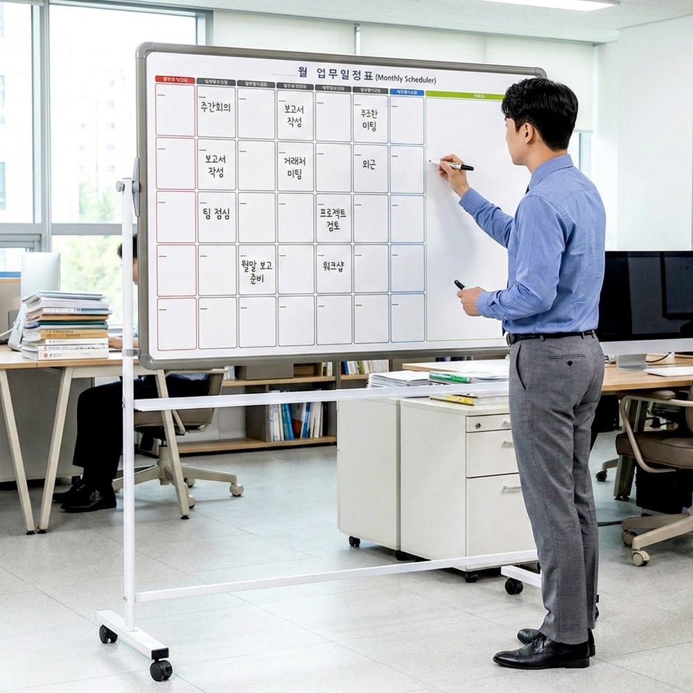 양면 회전식 메모혼합색상 월중행사표 달력칠판 이동식 스탠드세트 주문제작 화이트보드, 일반도안 + 자석보드 131,000원