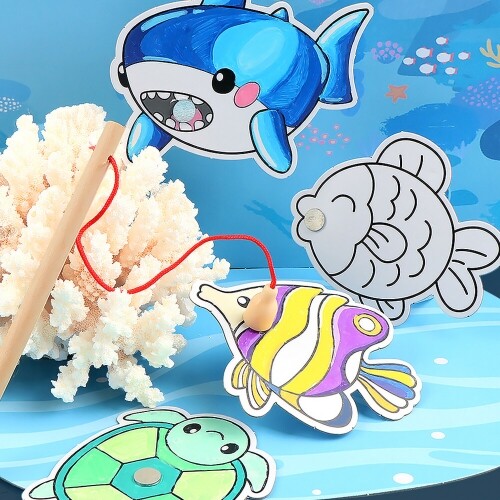 4세트입 종이 자석 상어 거북이 물고기 잡기 바다 낚시 놀이 만들기 4,400원