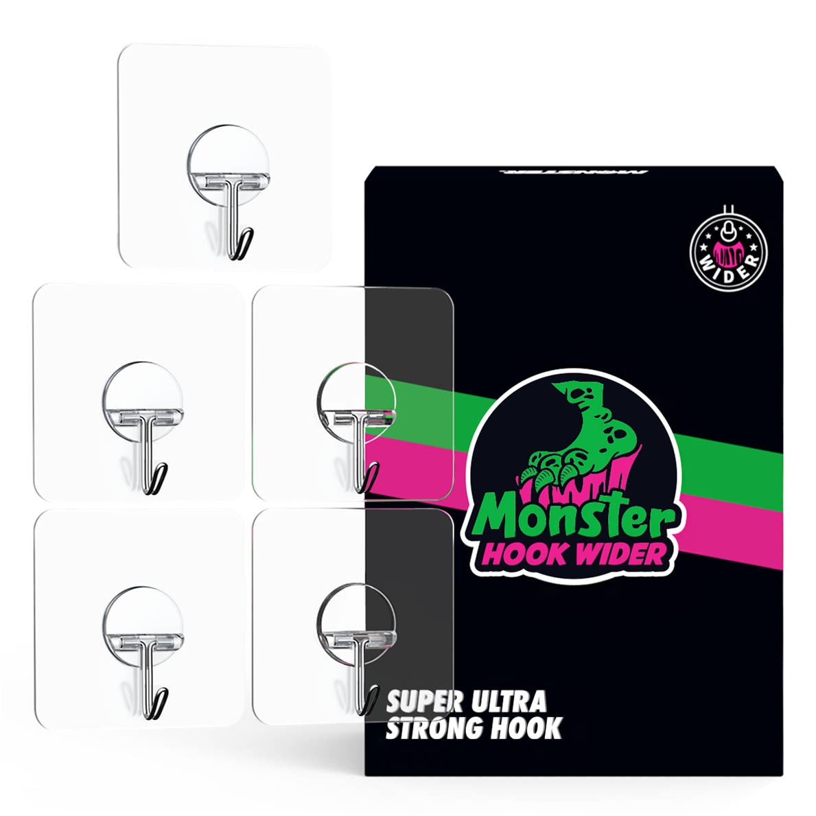 몬스터겔 초강력 무타공 접착식 벽걸이 후크 와이더 부착고리 스텐304, 투명, 5개 11,400원